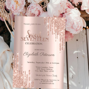 Moderne Glitzer Tropfen Rose Gold Sweet 17 Geburts Einladung