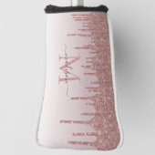 Moderne Glitzer Tropfen Rosen Gold Monogram Script Golf Headcover (Rotieren 90)