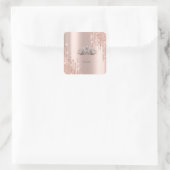 Moderne Glitzer Tropfen Rosen Gold Tiara Quadratischer Aufkleber (Tasche)