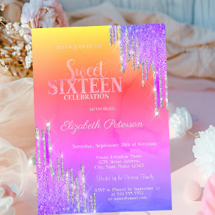 Moderne Glitzer Tropfen Violet Ombre Sweet 16 Einladung