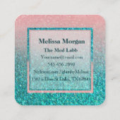 Moderne Glitzer Turquoise Square Business Card Quadratische Visitenkarte (Rückseite)