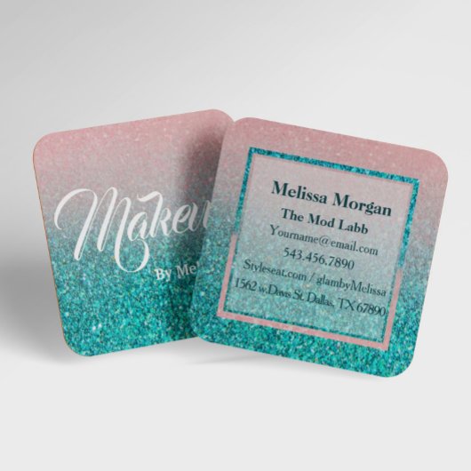 Moderne Glitzer Turquoise Square Business Card Quadratische Visitenkarte