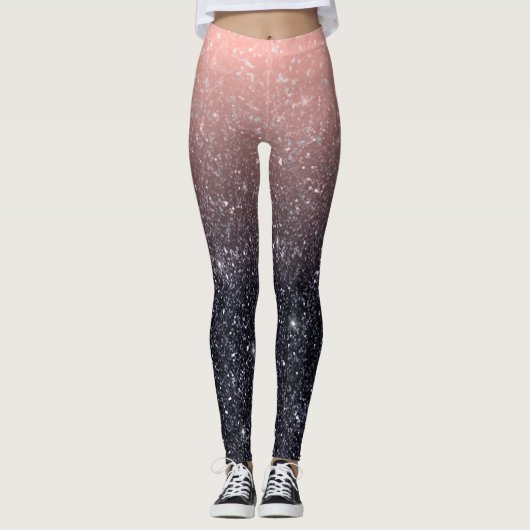 Moderne Glitzern aus schwarz-rosa Glitzer Leggings (Vorderseite)