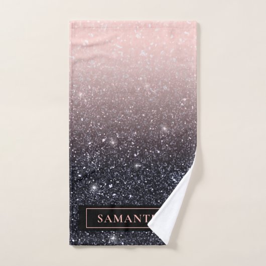 Moderne Glitzern in Schwarz und Rosa Glitzer Badhandtuch Set (Handtuch)