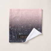 Moderne Glitzern in Schwarz und Rosa Glitzer Badhandtuch Set (Waschlappen)