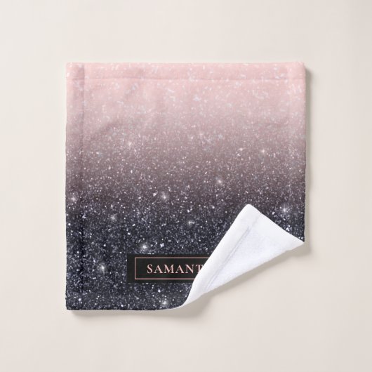 Moderne Glitzern in Schwarz und Rosa Glitzer Badhandtuch Set (Waschlappen)
