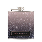 Moderne Glitzern in Schwarz und Rosa Glitzer Flachmann (Vorderseite)