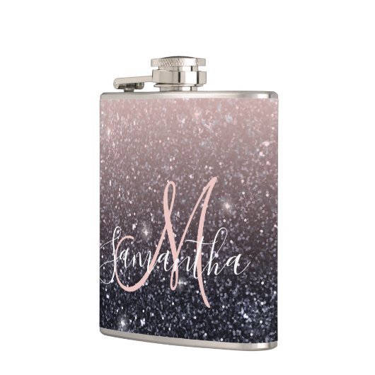 Moderne Glitzern in Schwarz und Rosa Glitzer Flachmann (Links)