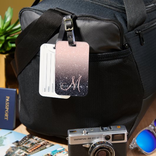 Moderne Glitzern in Schwarz und Rosa Glitzer Gepäckanhänger (Vorderseite & Rückseite)