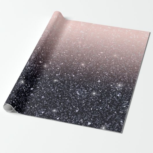 Moderne Glitzern in Schwarz und Rosa Glitzer Geschenkpapier (Ungerollt)