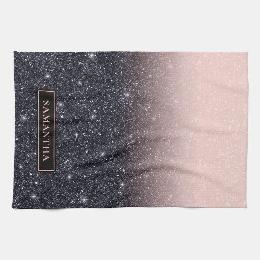 Moderne Glitzern in Schwarz und Rosa Glitzer Geschirrtuch (Horizontal)