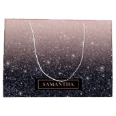 Moderne Glitzern in Schwarz und Rosa Glitzer Große Geschenktüte (Rückseite)