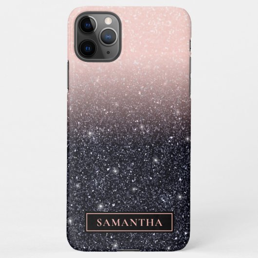 Moderne Glitzern in Schwarz und Rosa Glitzer iPhone Hülle (Rückseite)