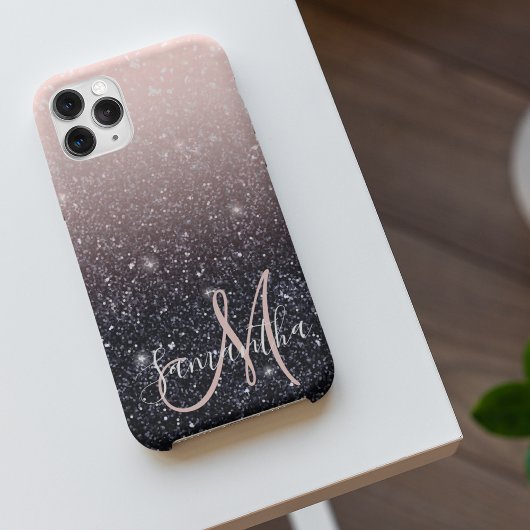 Moderne Glitzern in Schwarz und Rosa Glitzer iPhone Hülle
