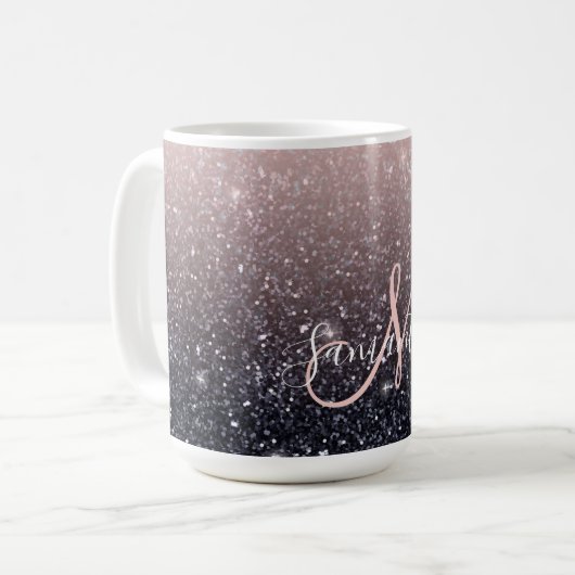 Moderne Glitzern in Schwarz und Rosa Glitzer Kaffeetasse (Vorderseite Links)