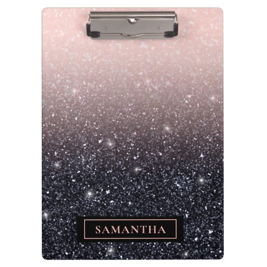 Moderne Glitzern in Schwarz und Rosa Glitzer Klemmbrett (Vorderseite)