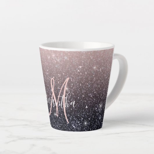 Moderne Glitzern in Schwarz und Rosa Glitzer Milchtasse (Rechte Ecke)
