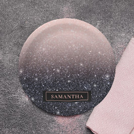 Moderne Glitzern in Schwarz und Rosa Glitzer Pappteller