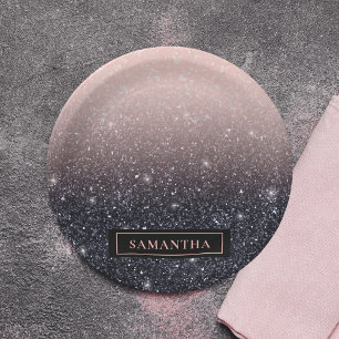 Moderne Glitzern in Schwarz und Rosa Glitzer Pappteller