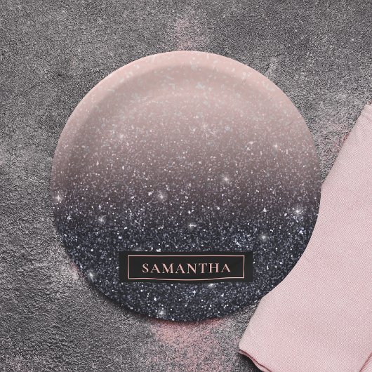 Moderne Glitzern in Schwarz und Rosa Glitzer Pappteller