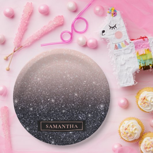 Moderne Glitzern in Schwarz und Rosa Glitzer Pappteller (Party)