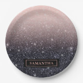 Moderne Glitzern in Schwarz und Rosa Glitzer Pappteller (Vorderseite)