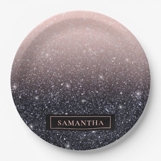 Moderne Glitzern in Schwarz und Rosa Glitzer Pappteller (Vorderseite)