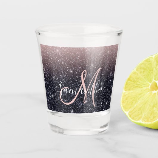 Moderne Glitzern in Schwarz und Rosa Glitzer Schnapsglas (Vorderseite)