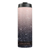 Moderne Glitzern in Schwarz und Rosa Glitzer Thermosbecher (Vorderseite)