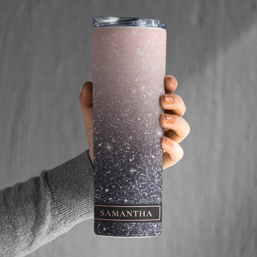 Moderne Glitzern in Schwarz und Rosa Glitzer Thermosbecher
