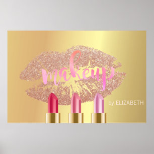 Moderne Glitzernde Lippen, Lippenstifte , Gold Mak Poster