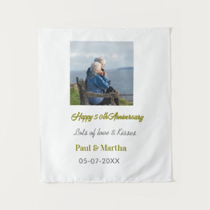 Moderne glückliche 50. Hochzeitstag Name Datum Fot Wandteppich