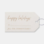 Moderne glückliche Ferien Elfenbein und Weihnachte Geschenkanhänger (Vorderseite (Horizontal))