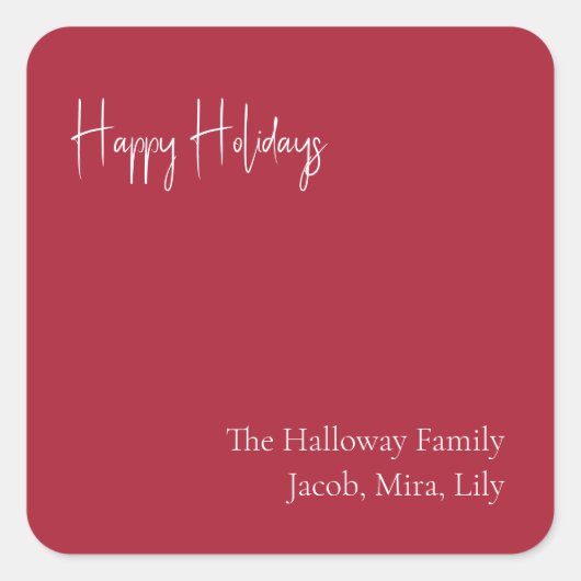 Moderne glückliche Ferien | Red Family Gift Quadratischer Aufkleber (Vorderseite)