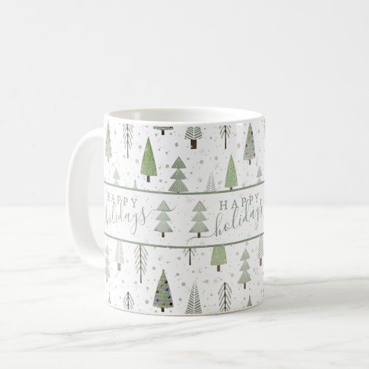 Moderne glückliche Ferien Waldbäume säumen grün Kaffeetasse (Vorderseite Links)