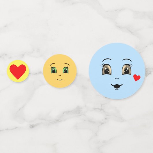 Moderne glückliche Gesichter in hellblau und gelb Konfetti (Vorderseiten)