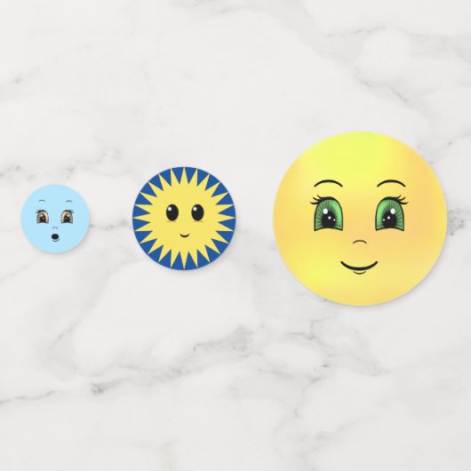 Moderne glückliche Gesichter in hellblau und gelb Konfetti (Rückseiten)