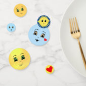 Moderne glückliche Gesichter in hellblau und gelb Konfetti (Gruppe)