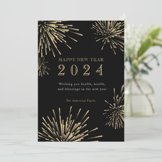 Moderne, glückliche Silvesterkarte Einladung (Stehend Vorderseite)