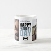 Moderne glückliche Vatertag Zwei Foto Blue Bowtie Kaffeetasse (Mittel)
