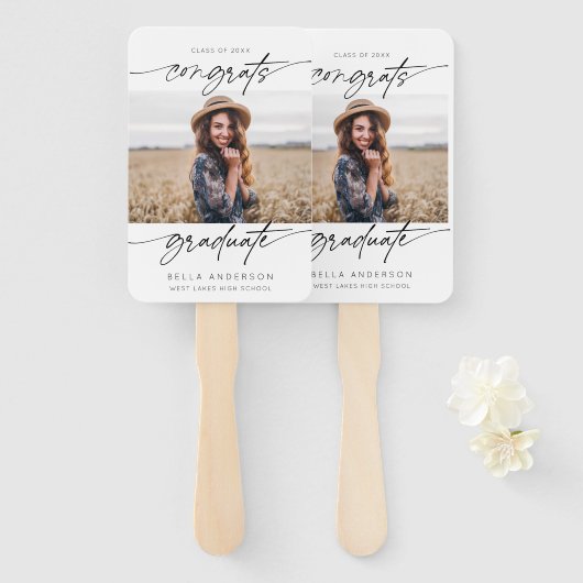 Moderne Glückwunsch Grad Abschluss Script Foto Fächer (Vorne und Hinten)