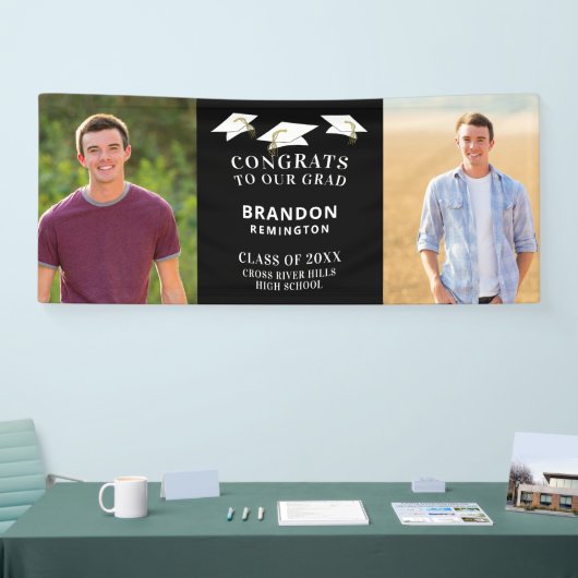 Moderne GLÜCKWUNSCH GRAD Cap Zwei Fotos Schwarz Banner (Messe)