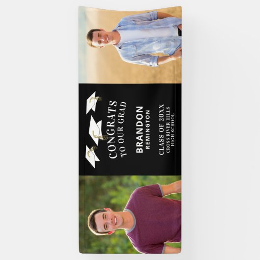 Moderne GLÜCKWUNSCH GRAD Cap Zwei Fotos Schwarz Banner (Vertikal)