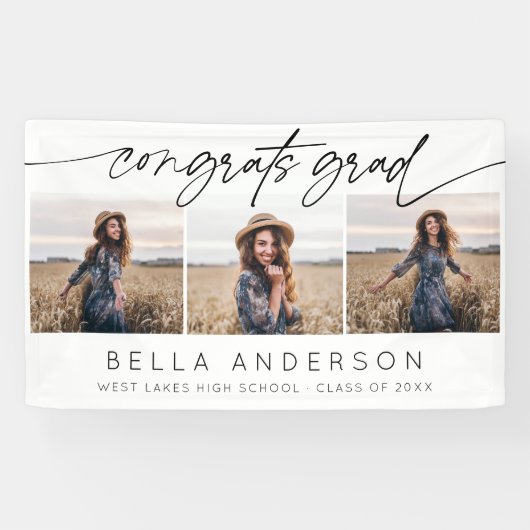 Moderne Glückwunsch Grad Drehbuch 3 Foto Collage Banner (Horizontal)