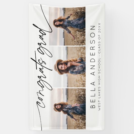 Moderne Glückwunsch Grad Drehbuch 3 Foto Collage Banner (Vertikal)