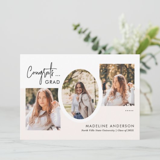 Moderne Glückwunsch Script 3 Foto Collage Abschlus Ankündigung (Stehend Vorderseite)