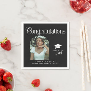Moderne Glückwünsche Absolventen Foto Graduierungs Serviette