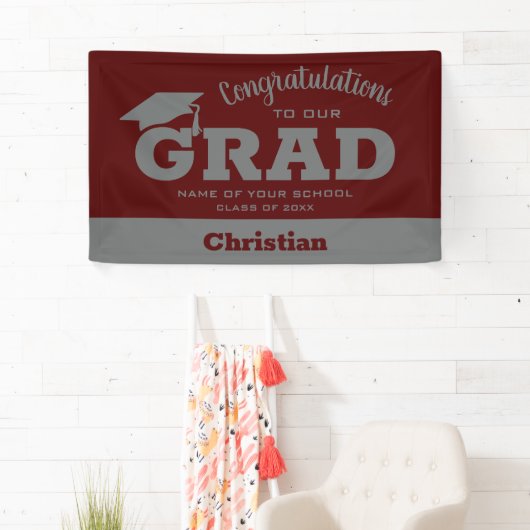 Moderne Glückwünsche Grad Dark Maroon und Grau Banner (Insitu)