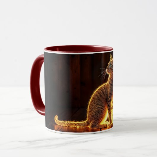 Moderne Glühtabby Katzenblau Augen Fantasie Kunst Tasse (Vorderseite Links)