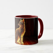 Moderne Glühtabby Katzenblau Augen Fantasie Kunst Tasse (VorderseiteRechts)